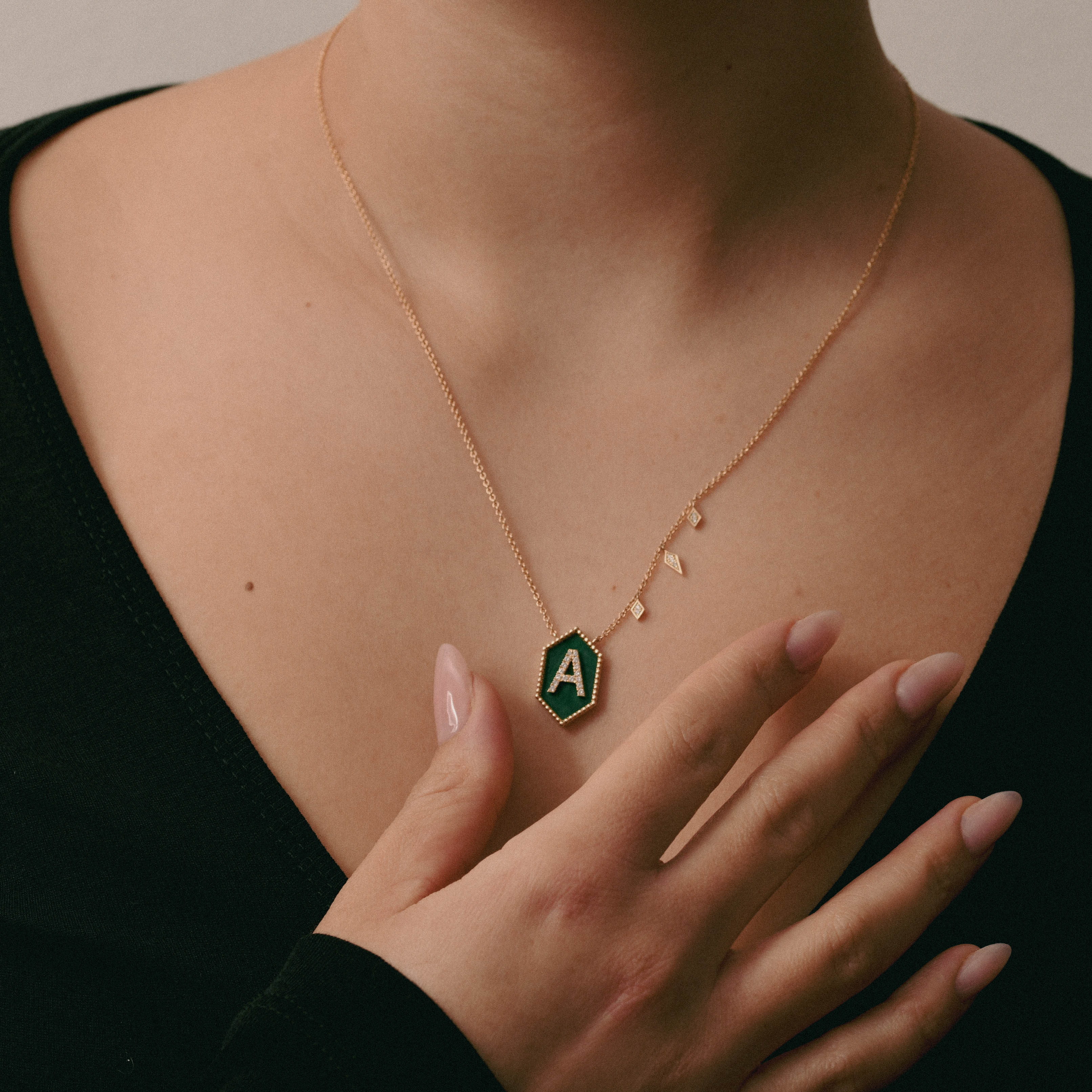 Hexagon Diamonds Letter Necklace